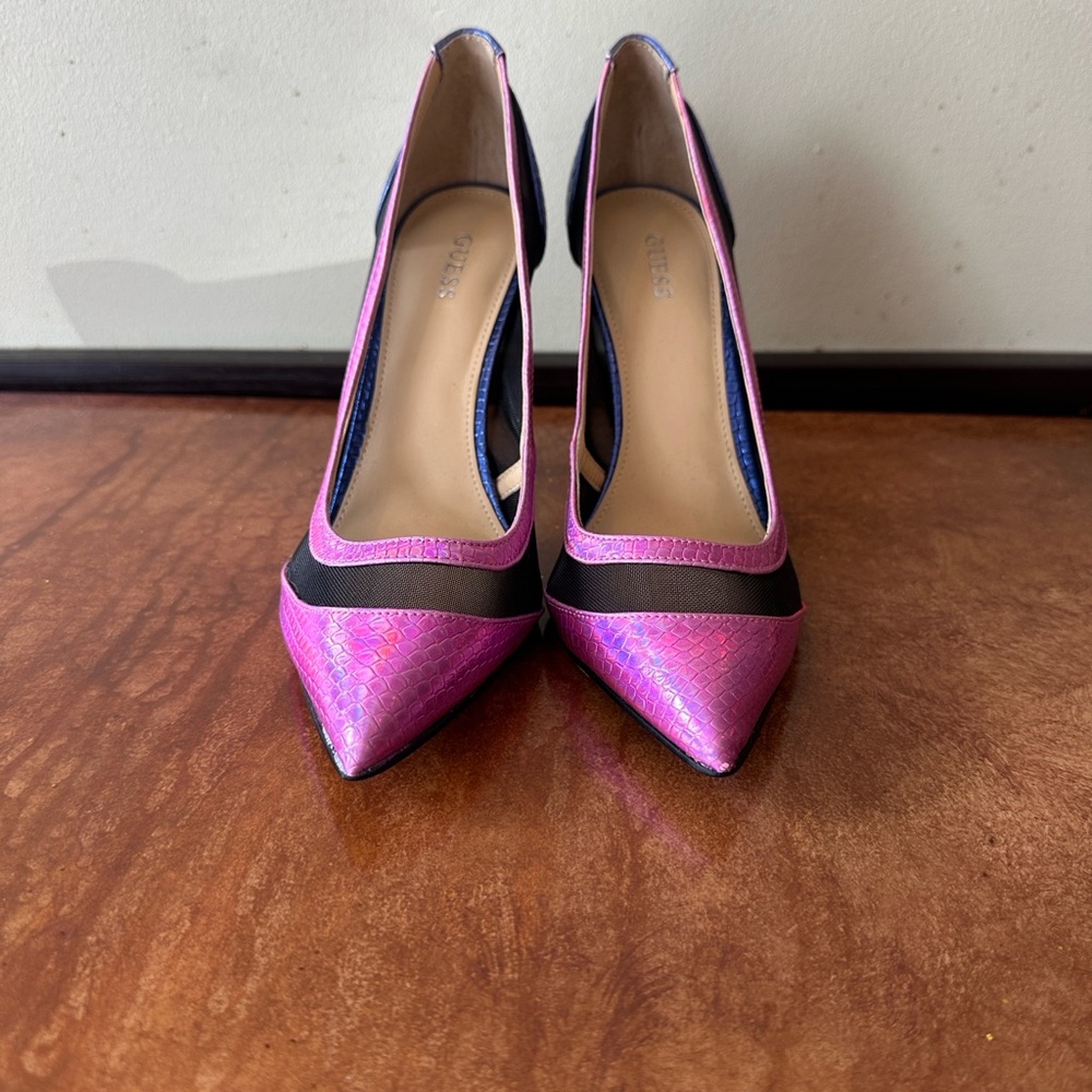 Guess Pink and Black Snakeskin Heels,7.5/ size
